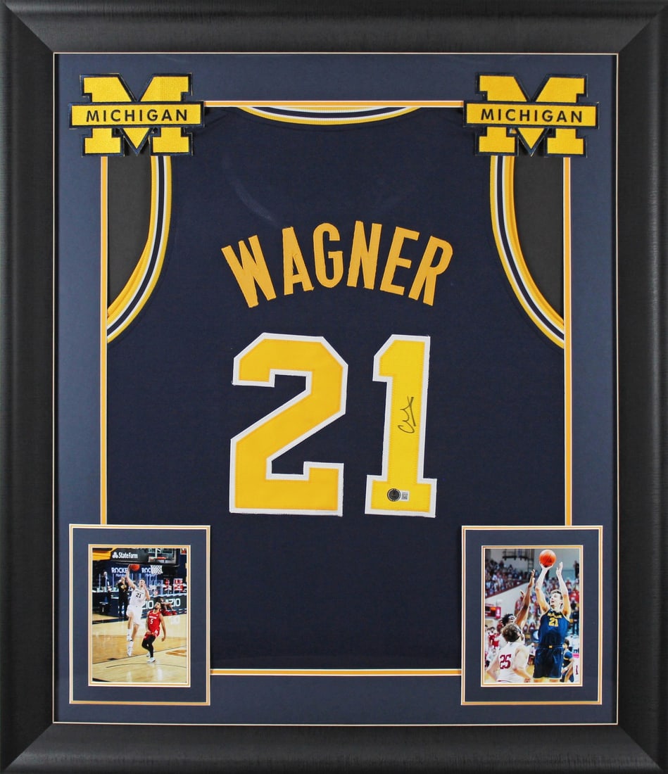 Franz Wagner Signed Navy Blue Pro Style Framed Jersey Michigan Wolverines BAS Authenticated (1 of 2)