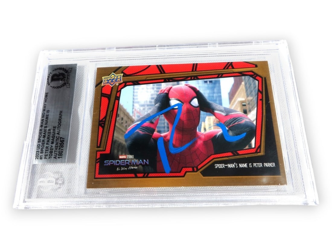 2023 Spider-Man No Way Home Card Signed by Tobey Maguire Beckett Authenticated: 2023 Spider-Man No Way Home Card Signed by Tobey Maguire Beckett Authenticated This is an original trading card from 2023 featuring Tobey Maguire from "Spider-Man: No Way Home." The card has been pers