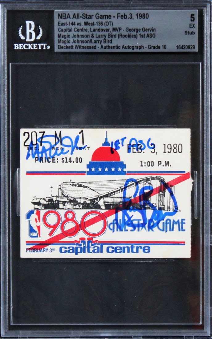 1980 NBA All Star Game Ticket Stub Signed by Magic Johnson and Larry Bird BAS (1 of 2)