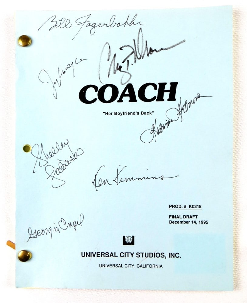 Autographed Coach TV Script with Cast Signatures JSA Authenticated: Autographed Coach TV Script with Cast Signatures JSA Authenticated This is an original TV script from the show "Coach," autographed by cast members Craig T. Nelson, Jerry Van Dyke, Katherine Helmond, 
