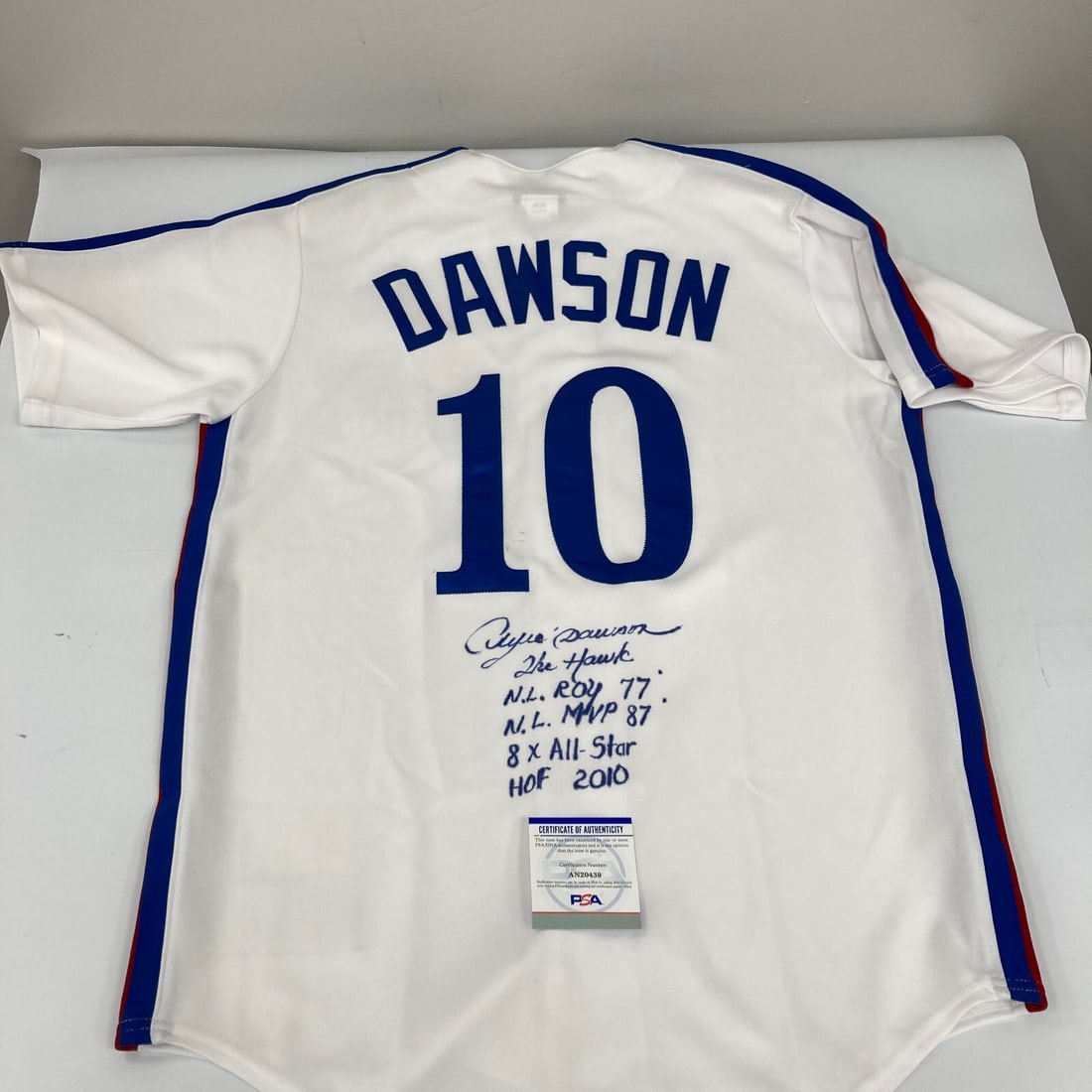 Andre Dawson Signed Montreal Expos Jersey with Stats PSA Authenticated: Andre Dawson Signed Montreal Expos Jersey with Stats PSA Authenticated This authentic Montreal Expos jersey is signed by baseball legend Andre Dawson. The Majestic Cooperstown Collection jersey, size 