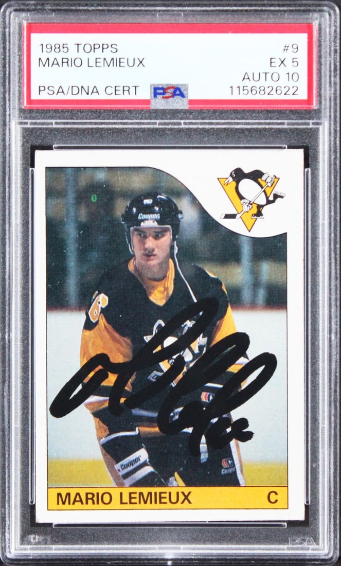 Mario Lemieux Signed 1985 Topps Rookie Card PSA/DNA Gem Mint 10 (1 of 2)