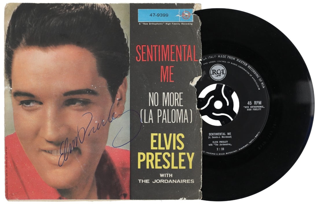 Elvis Presley Signed Sentimental Me 45 Record Album with JSA COA: Elvis Presley Signed Sentimental Me 45 Record Album with JSA COA This original 45 record album features Elvis Presley's signed sleeve of 'Sentimental Me' and its B-side 'No More (La Paloma)'. The song