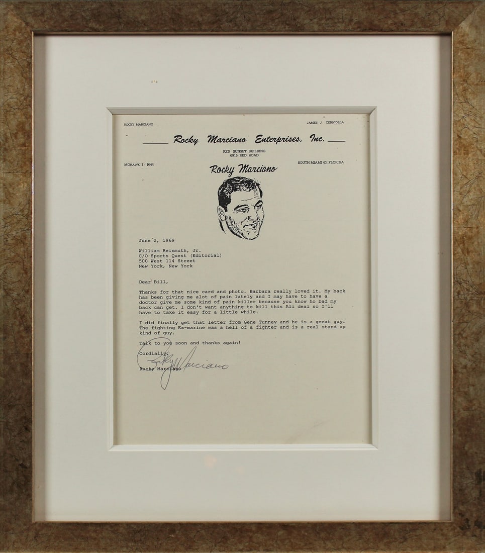 PSA authenticated Rocky Marciano framed signed 1969 typed letter 15 x 17.5 inches (1 of 3)