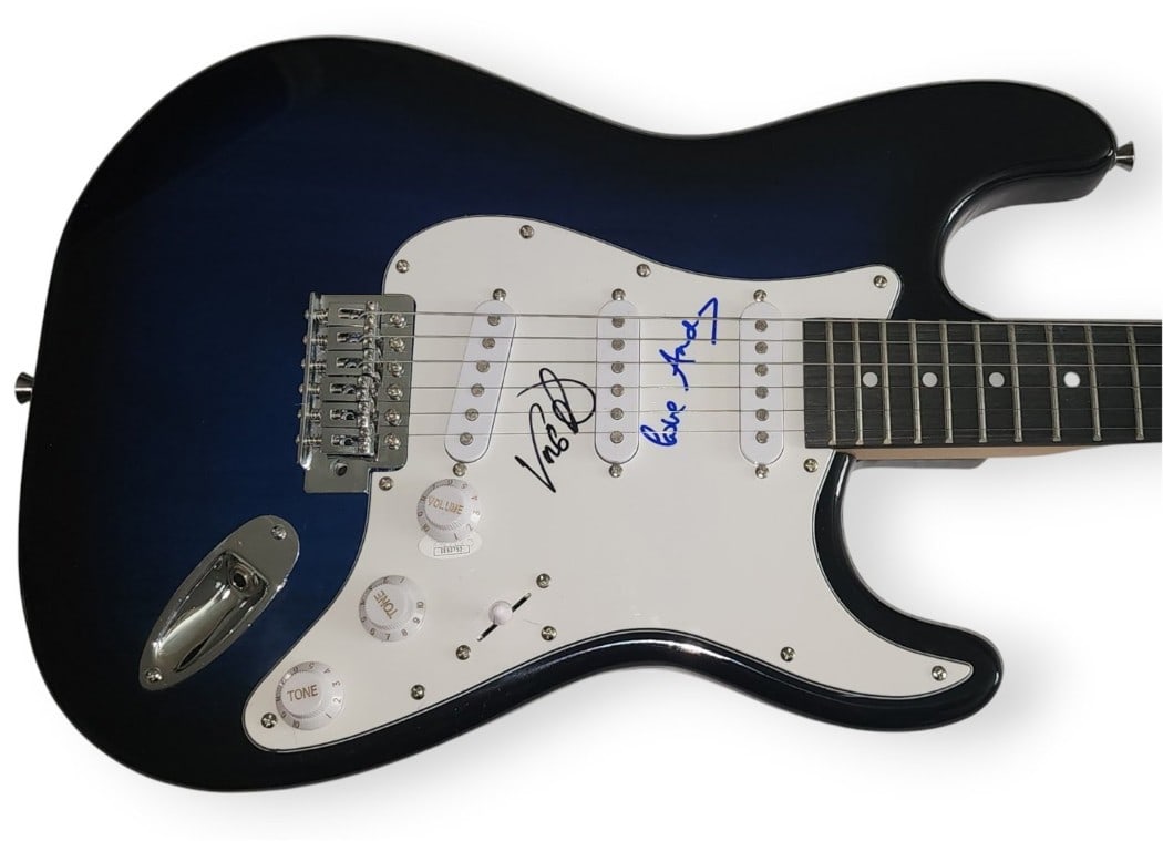 Erasure Signed Electric Guitar by Andy Bell Vince Clarke JSA Authenticated: Erasure Signed Electric Guitar by Andy Bell Vince Clarke JSA Authenticated This is an original autographed electric guitar signed by Andy Bell and Vince Clarke of the iconic band Erasure. The guitar i