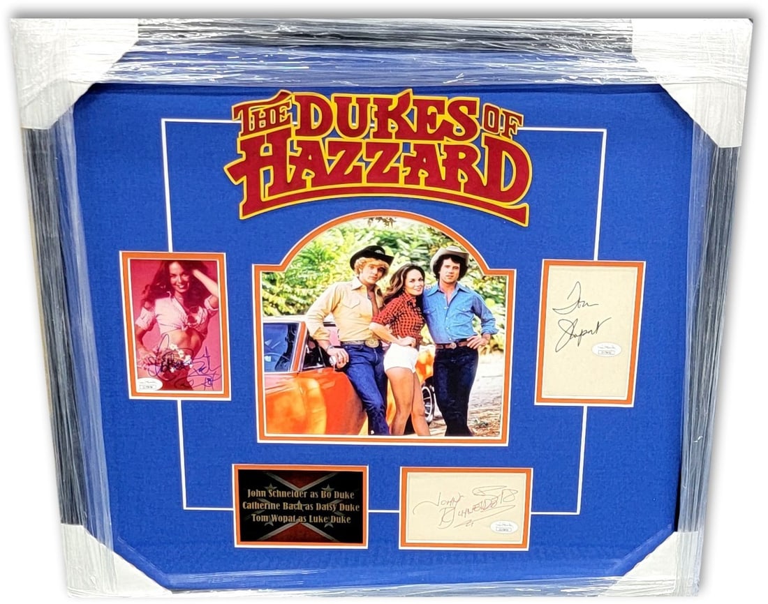 Framed Collage with JSA Authenticated Dukes Cast Signatures Schneider Bach Wopat (1 of 3)