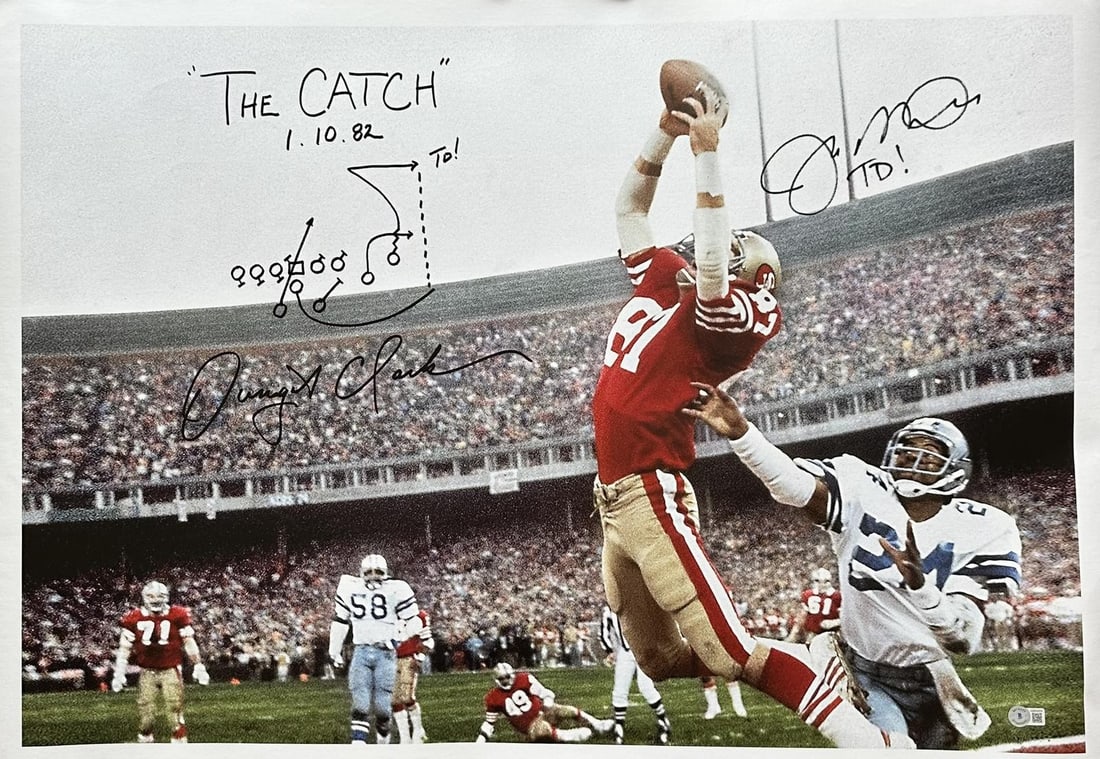 35x24 Beckett LOA signed NFL canvas The Catch Montana Clark (1 of 1)
