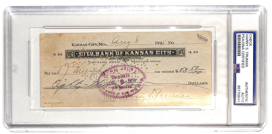 1935 PSA DNA Authenticated Bank Check Signed by Harry S Truman (1 of 2)
