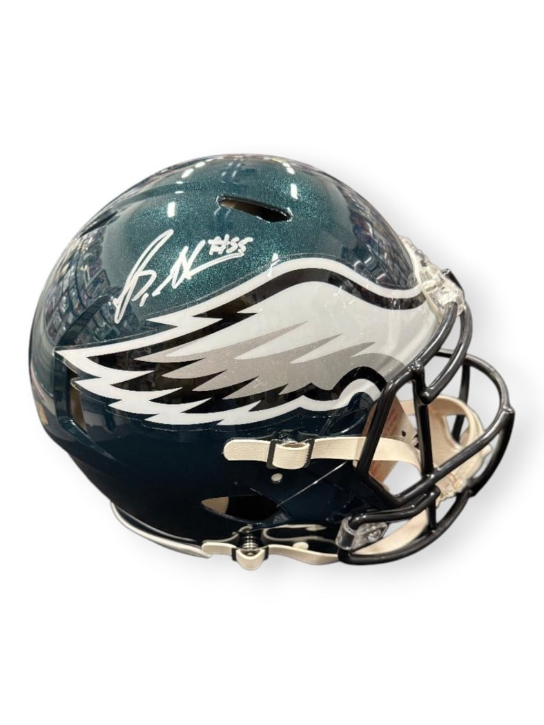Brandon Graham Autographed Full Size Helmet Philadelphia Eagles Fanatics Authentic: Brandon Graham Autographed Full Size Helmet Philadelphia Eagles Fanatics Authentic This is a full-sized helmet autographed by Brandon Graham, a player for the Philadelphia Eagles. The item is original