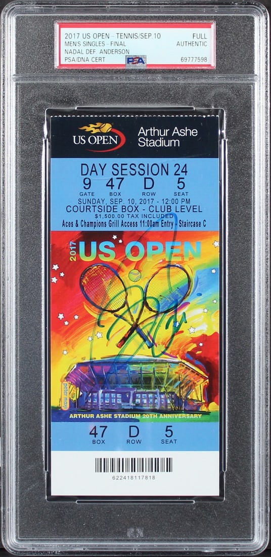 Rafael Nadal Signed 2017 US Open Ticket Stub PSA Authenticated: Rafael Nadal Signed 2017 US Open Ticket Stub PSA Authenticated Celebrate tennis history with this authentic 2017 US Open Men's Singles Final Full Ticket Stub, personally signed by Rafael Nadal. This i