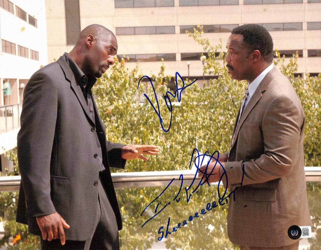 11x14 Beckett authenticated The Wire photo signed by Idris Elba and Isiah Whitlock Jr.: 11x14 Beckett authenticated The Wire photo signed by Idris Elba and Isiah Whitlock Jr. This 11x14 color photograph is hand-signed by Idris Elba and Isiah Whitlock Jr., featuring both actors in charact