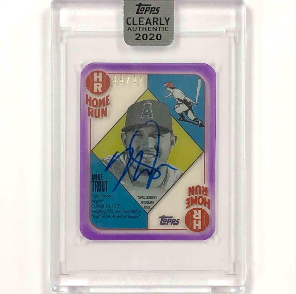 2020 Topps Clearly Authentic Mike Trout Auto #9/10 Case Hit: 2020 Topps Clearly Authentic Mike Trout Auto #9/10 Case Hit This unique sports trading card features an on-card autograph of baseball superstar Mike Trout, renowned for his exceptional skills. As a pa