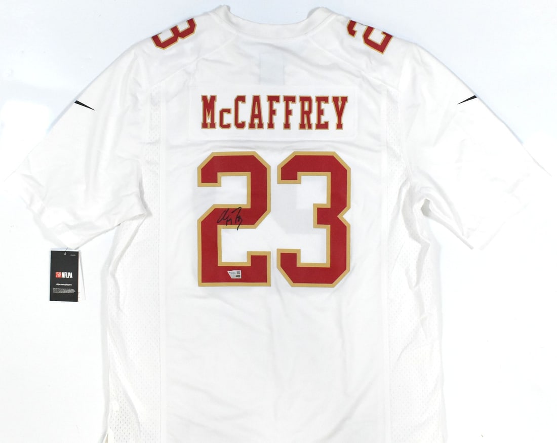 Christian McCaffrey signed San Francisco 49ers Nike Tundra jersey: Christian McCaffrey signed San Francisco 49ers Nike Tundra jersey This is a pre-owned San Francisco 49ers Nike Tundra Game Jersey autographed by Christian McCaffrey. The jersey features authentic team