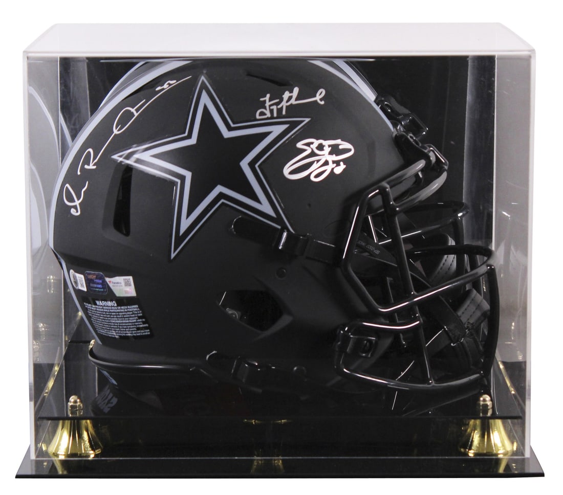 Dallas Cowboys trio signed Riddell Eclipse Speed Proline helmet BAS display case: Dallas Cowboys trio signed Riddell Eclipse Speed Proline helmet BAS display case This Dallas Cowboys Eclipse Full Size Speed Proline helmet features authentic signatures from Troy Aikman, Emmitt Smith