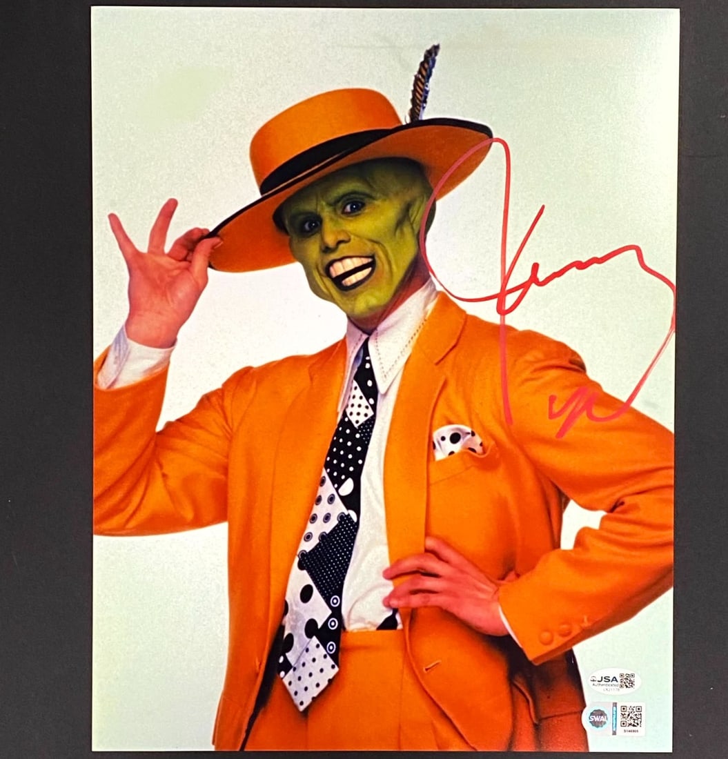 11x14 The Mask Movie Photo Signed by Jim Carrey with JSA COA: 11x14 The Mask Movie Photo Signed by Jim Carrey with JSA COA This is an original 11x14 photograph from the movie The Mask, autographed by Jim Carrey. The signature has been authenticated by James Spen