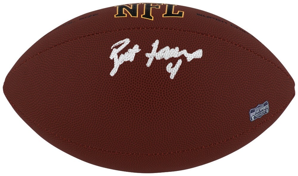 Brett Favre Signed Wilson NFL Football with Hologram Authenticity: Brett Favre Signed Wilson NFL Football with Hologram Authenticity This is a signed Brett Favre full-size NFL football, featuring the Wilson Super Grip design. Favre, a legendary quarterback for the Gr
