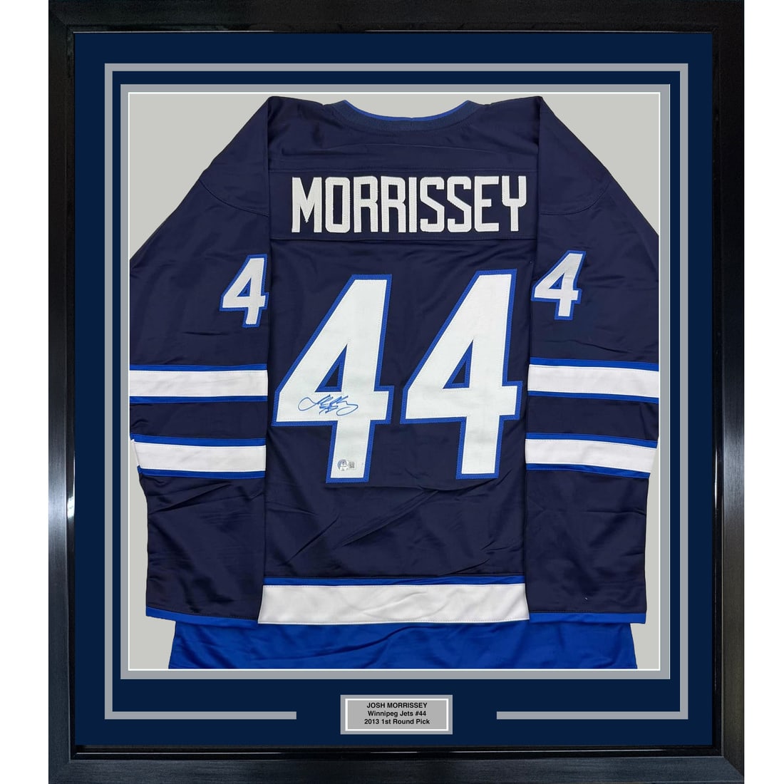 Josh Morrissey Signed Blue Framed Hockey Jersey 35x39 Beckett COA (1 of 2)