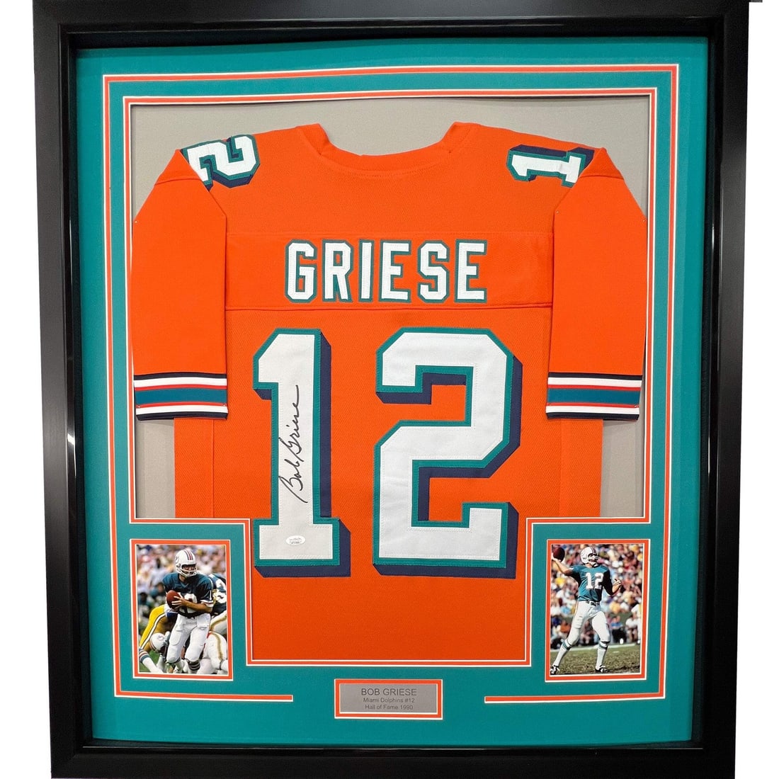 Framed Bob Griese Signed Miami Dolphins Orange Jersey JSA COA (1 of 2)