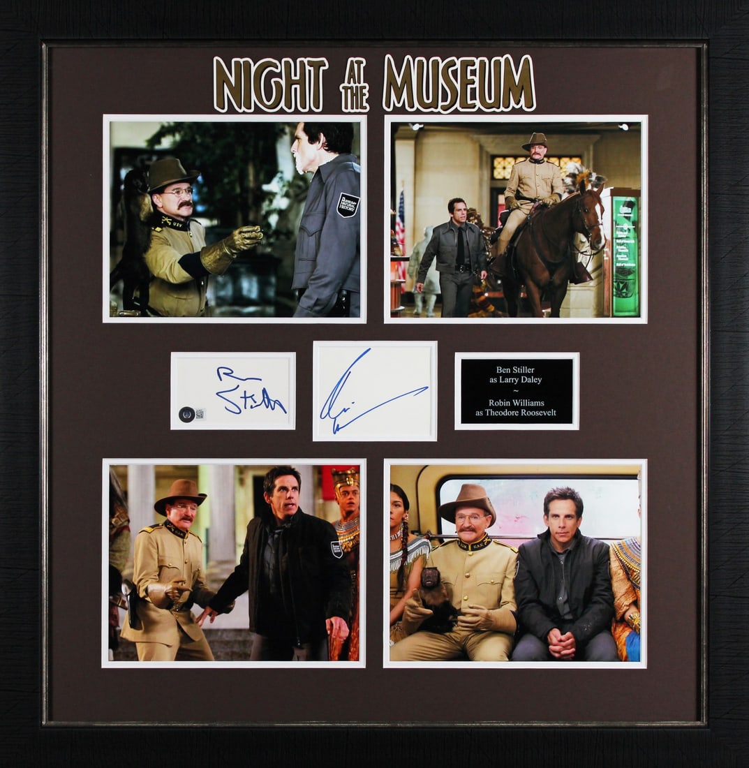 Robin Williams Ben Stiller Signed Night at the Museum Framed Display Beckett COA: Robin Williams Ben Stiller Signed Night at the Museum Framed Display Beckett COA This stunning autographed framed display features the signatures of Robin Williams and Ben Stiller from the beloved fil