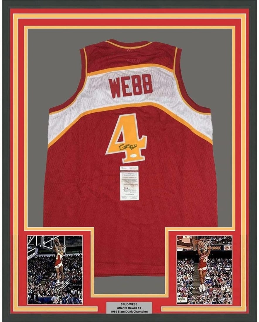 Framed Spud Webb signed Atlanta Hawks jersey JSA COA 33x42 (1 of 2)