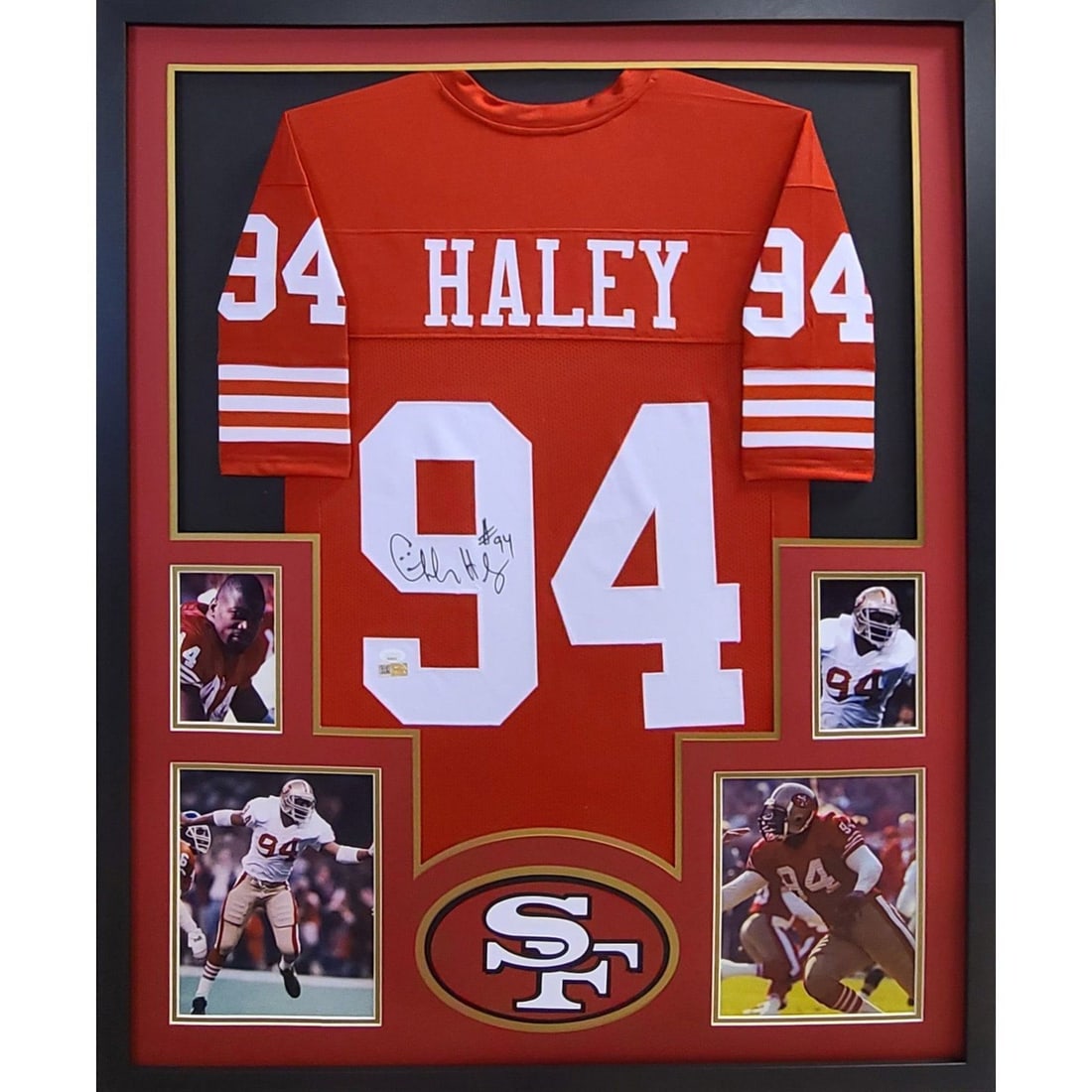 Charles Haley Autographed Framed Jersey San Francisco 49ers JSA Certified: Charles Haley Autographed Framed Jersey San Francisco 49ers JSA Certified This autographed Charles Haley framed jersey is a must-have for any San Francisco 49ers fan. Authenticated by JSA, a leader in
