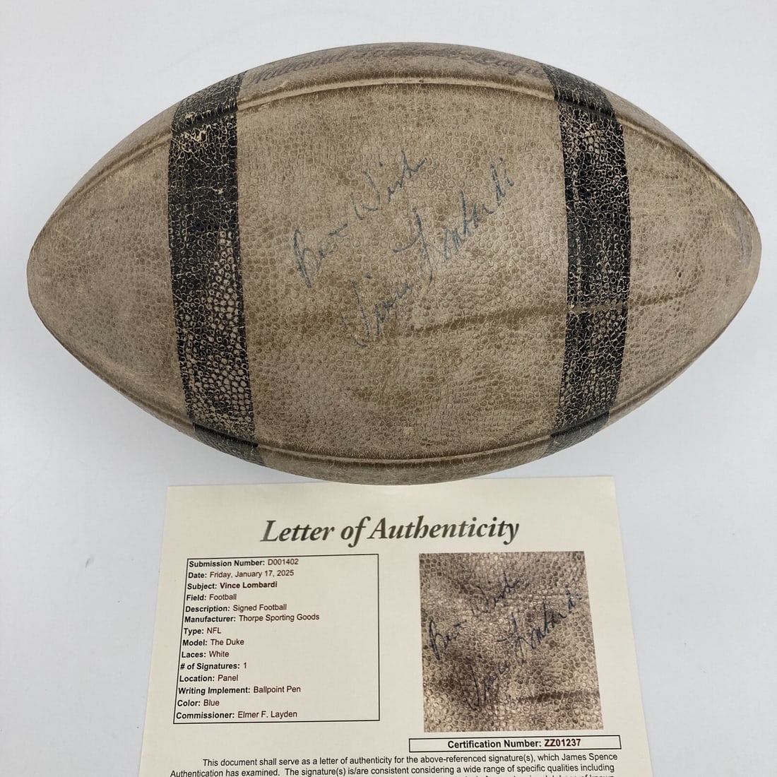 Vince Lombardi Signed 1960s The Duke Football JSA COA Rare (1 of 9)