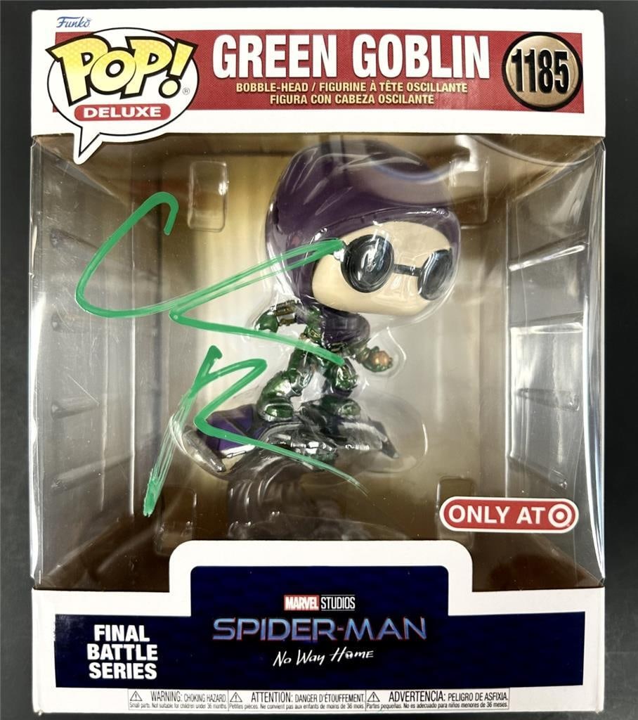 Willem Dafoe Signed Green Goblin Funko Pop Beckett Authenticated Spider-Man: Willem Dafoe Signed Green Goblin Funko Pop Beckett Authenticated Spider-Man This collectible Funko Pop features the Green Goblin character from Spider-Man No Way Home, signed by the acclaimed actor Wi