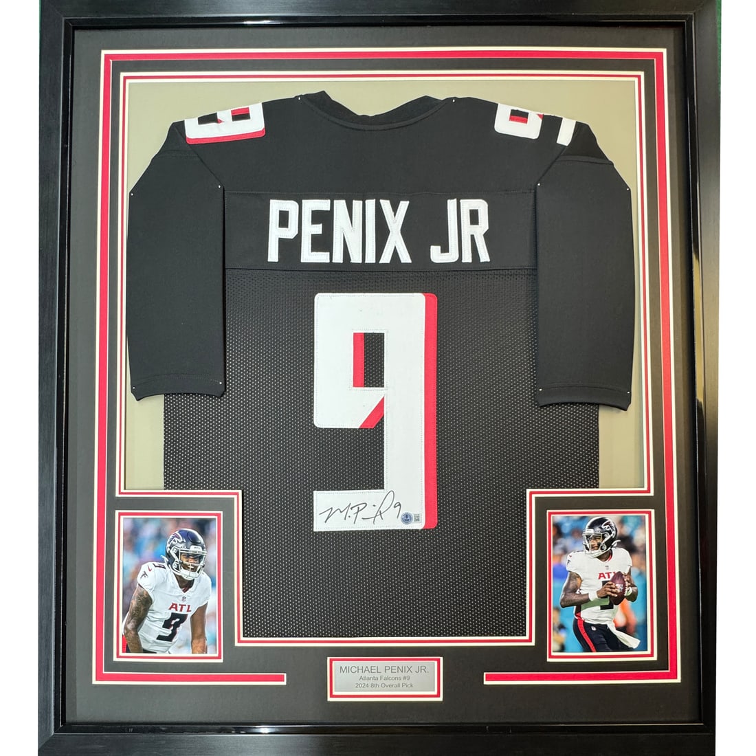 Michael Penix Jr. Signed Atlanta Falcons Framed Black Jersey BAS COA (1 of 2)