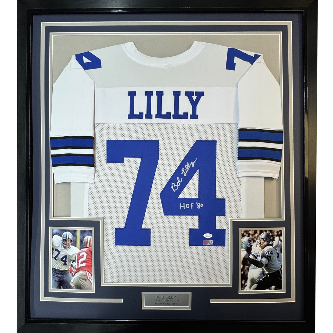 Bob Lilly signed Dallas Cowboys framed jersey 33x42 JSA COA (1 of 2)