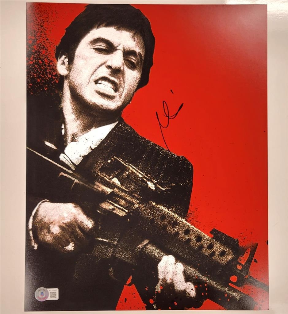 Al Pacino Scarface 11x14 Signed Photo Beckett Authenticated: Al Pacino Scarface 11x14 Signed Photo Beckett Authenticated This is an original 11x14 photograph from the iconic movie Scarface, autographed by the legendary actor Al Pacino. The autograph has been au