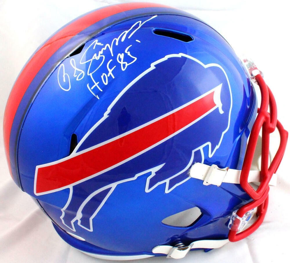 OJ Simpson Autographed Buffalo Bills Flash Speed Helmet JSA Authenticated: OJ Simpson Autographed Buffalo Bills Flash Speed Helmet JSA Authenticated This is an original Buffalo Bills flash speed helmet autographed by OJ Simpson, a legendary player. The helmet features the of