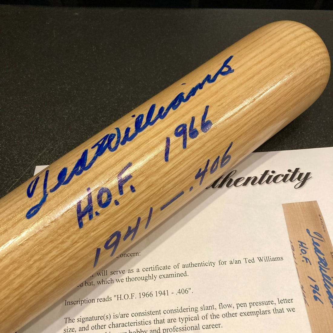 Ted Williams Signed Baseball Bat with Inscription Graded MINT 9: Ted Williams Signed Baseball Bat with Inscription Graded MINT 9 Celebrate the legacy of Ted Williams with this rare signed baseball bat, featuring an authentic signature and a personal handwritten ins
