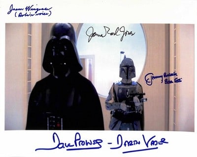Beckett Authenticated Star Wars Empire Strikes Back 8x10 Photo Four Signatures: Beckett Authenticated Star Wars Empire Strikes Back 8x10 Photo Four Signatures This is an 8x10 photograph from Star Wars: The Empire Strikes Back, hand-signed by James Earl Jones, David Prowse, Jeremy