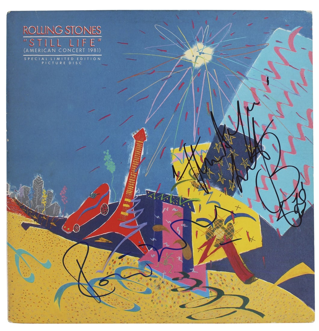 The Rolling Stones Signed Album Cover by Ronnie Wood & Charlie Watts BAS Certified: The Rolling Stones Signed Album Cover by Ronnie Wood & Charlie Watts BAS Certified This original album cover from the Rolling Stones features autographs from renowned band members Ronnie Wood and Char