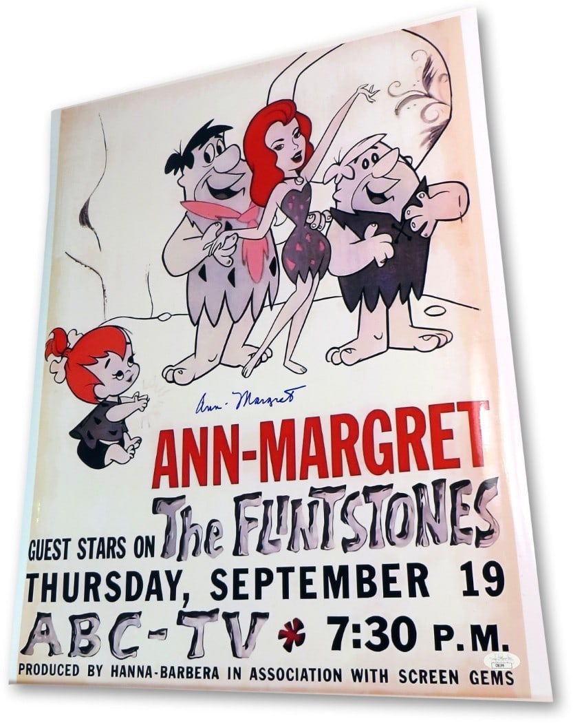 Ann Margret Autographed 18x24 Poster The Flintstones JSA Certified: Ann Margret Autographed 18x24 Poster The Flintstones JSA Certified This is a stunning 18X24 photo poster of Ann Margret, featuring her autograph prominently. The poster is an original piece and has be