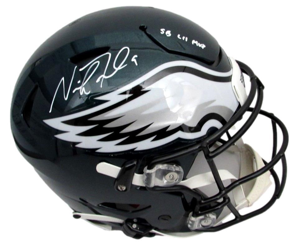 Nick Foles Signed SB LII MVP Full Size Eagles Helmet Fanatics Authentic: Nick Foles Signed SB LII MVP Full Size Eagles Helmet Fanatics Authentic This is a full-size authentic football helmet signed by Nick Foles, featuring the inscription "SB LII MVP". It is a Green Speed 