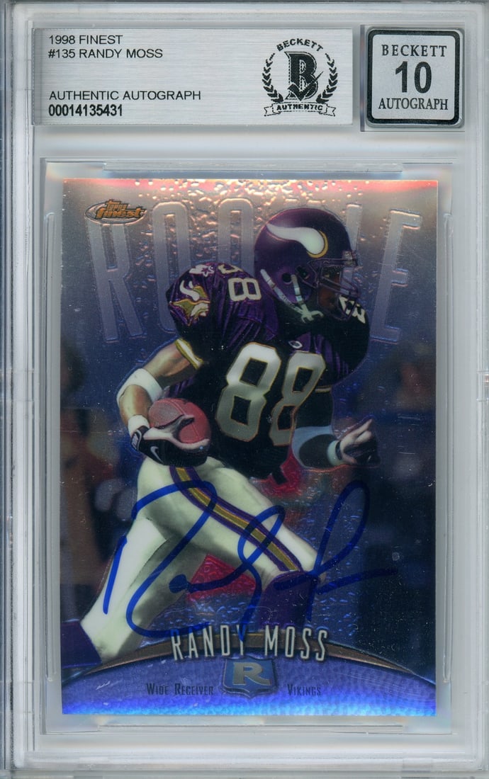 Randy Moss 1998 Topps Finest Rookie Card BGS Autograph 10 (1 of 2)