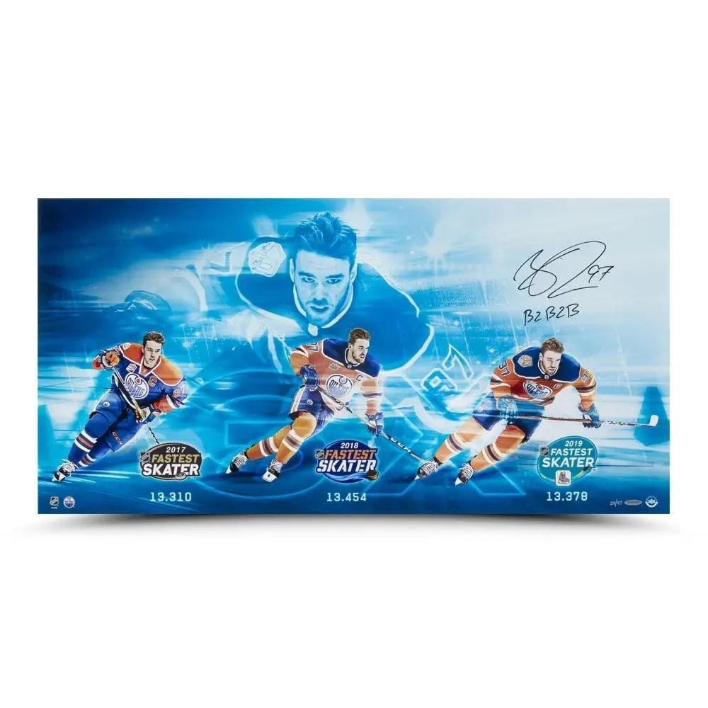 Connor McDavid Autographed 18x36 Photo Limited to 97 Upper Deck Oilers: Connor McDavid Autographed 18x36 Photo Limited to 97 Upper Deck Oilers Celebrate the speed and skill of Connor McDavid with this stunning autographed 18x36 photo. Capturing the essence of his remarkab