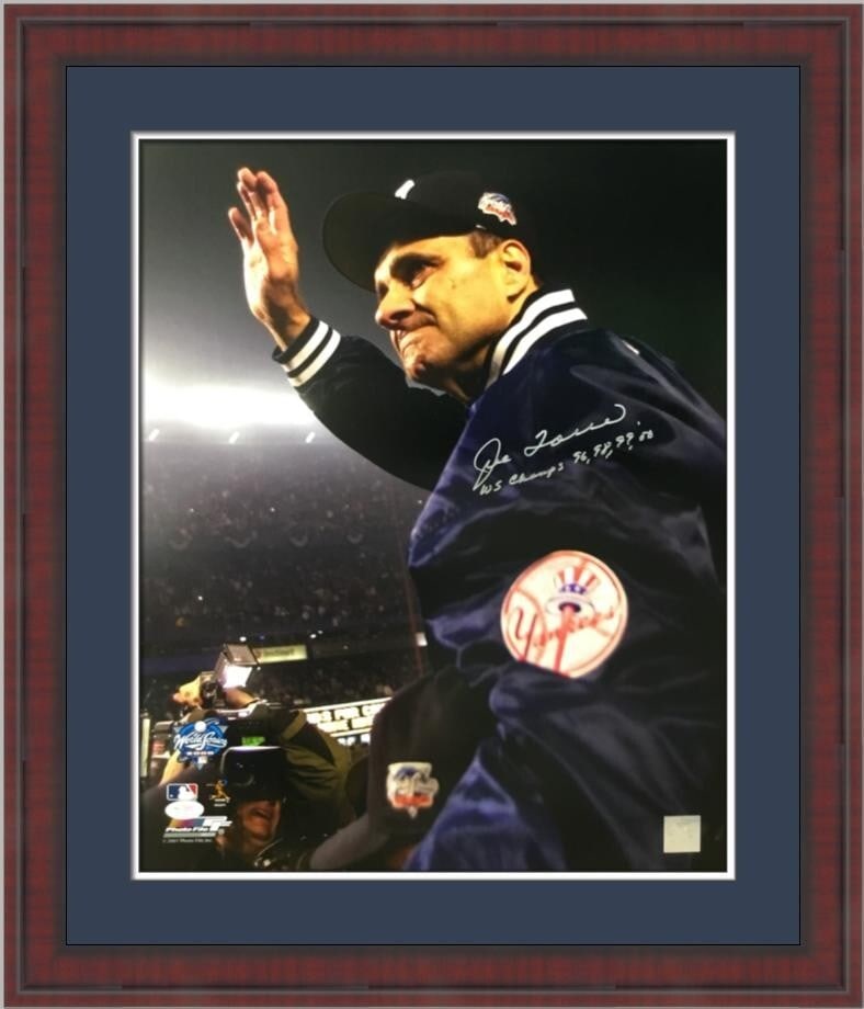 Joe Torre Signed Framed Photo WS Champs 96 98 99 00 JSA Authenticated: Joe Torre Signed Framed Photo WS Champs 96 98 99 00 JSA Authenticated Celebrate the legacy of Joe Torre with this stunning 16x20 photo, custom framed to museum quality. This piece features Torre's sig