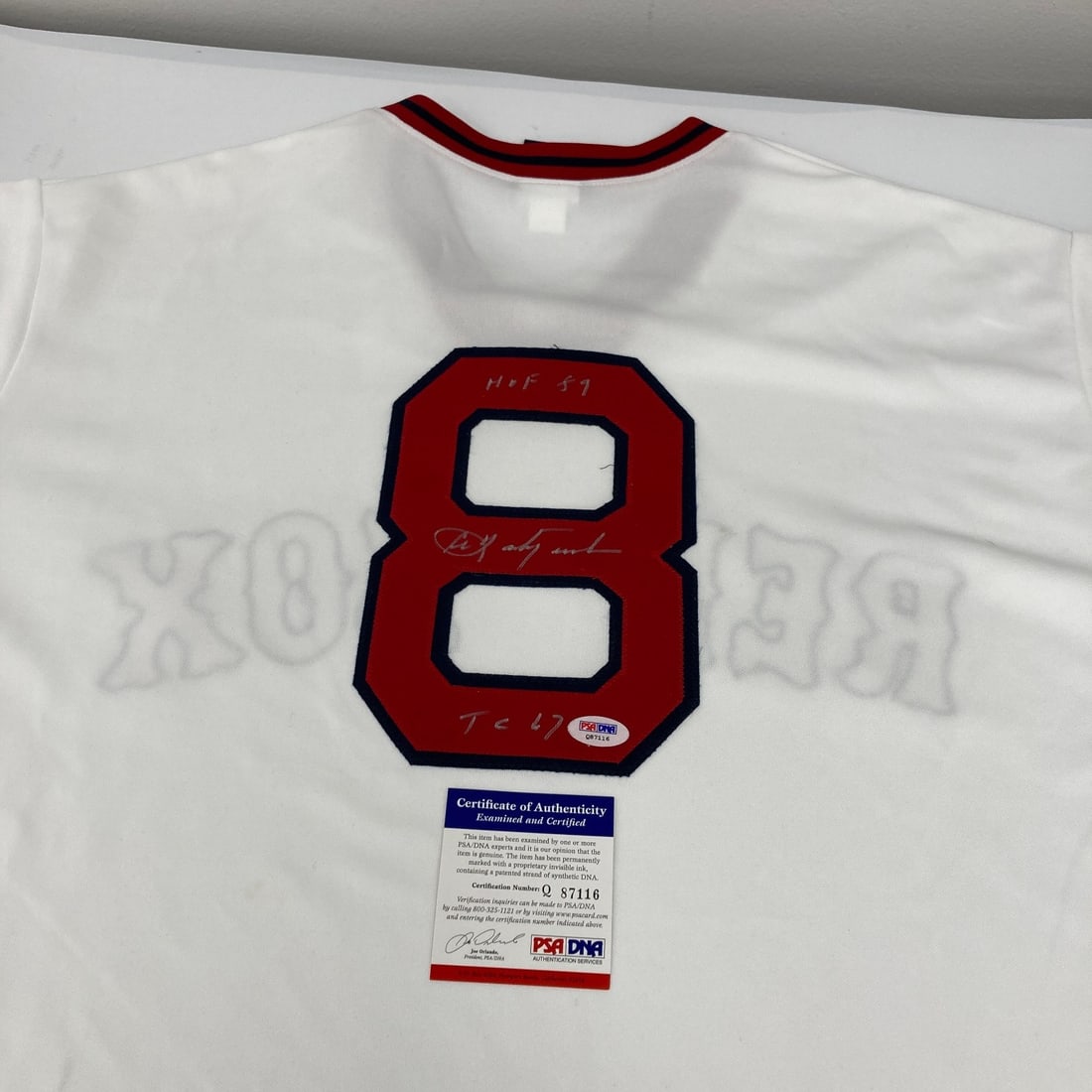 Carl Yastrzemski signed Red Sox Majestic XL jersey PSA DNA: Carl Yastrzemski signed Red Sox Majestic XL jersey PSA DNA This is a Boston Red Sox #8 jersey from the Majestic Cooperstown Collection, signed by Carl Yastrzemski. The jersey features inscriptions "TC