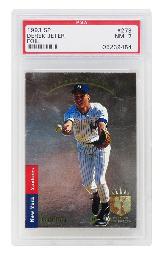 Derek Jeter 1993 SP Foil Rookie Card #279 PSA 7 NM Yankees: Derek Jeter 1993 SP Foil Rookie Card #279 PSA 7 NM Yankees Discover a remarkable piece of baseball history with this Derek Jeter 1993 SP Foil Rookie Card #279. Graded NM (Near Mint) 7 by PSA, this tra