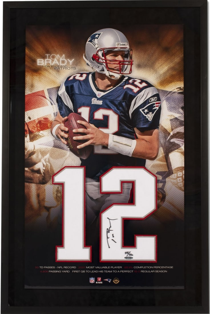 Limited Edition Tom Brady Signed Jersey Frame 25/50 Upper Deck COA: Limited Edition Tom Brady Signed Jersey Frame 25/50 Upper Deck COA This is a rare framed display of a Tom Brady signed jersey, numbered 25/50. The display showcases the legendary quarterback in action