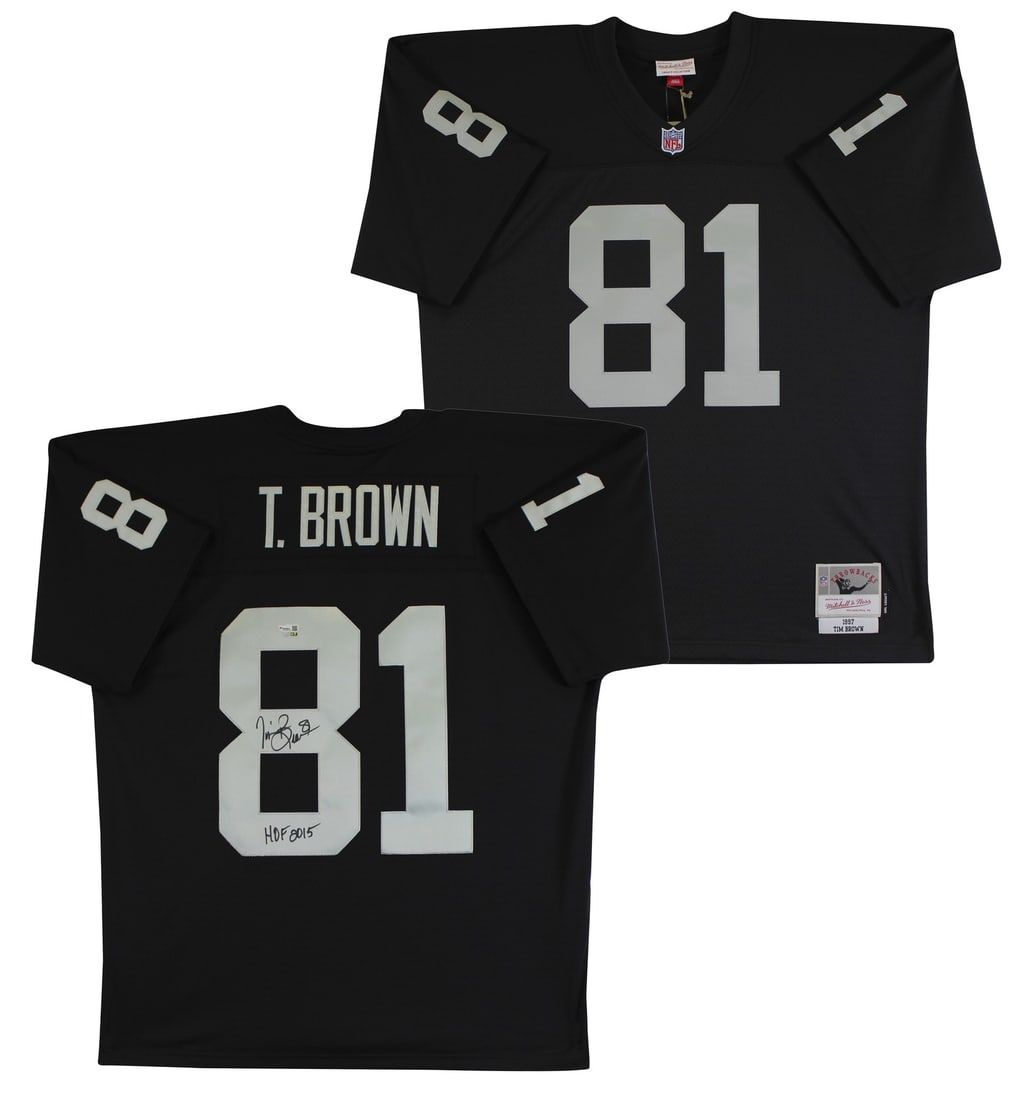 Tim Brown Signed Raiders HOF 2015 Black Jersey Authentic Fanatics: Tim Brown Signed Raiders HOF 2015 Black Jersey Authentic Fanatics Celebrate the legacy of Tim Brown with this authentic black Mitchell & Ness throwback jersey, personally signed by the Raiders legend 