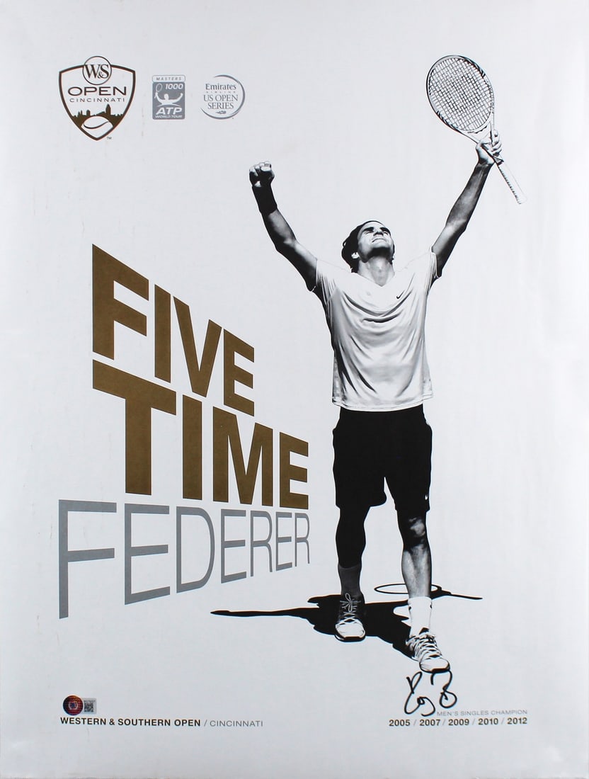 Roger Federer signed 18x24 Cincinnati Open poster Beckett authenticated (1 of 3)