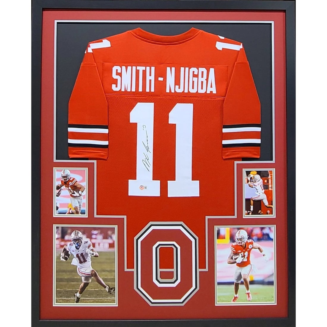 Beckett Authenticated Framed Jaxon Smith-Njigba Ohio State Jersey: Beckett Authenticated Framed Jaxon Smith-Njigba Ohio State Jersey This framed Ohio State jersey is autographed by Jaxon Smith-Njigba and comes with Beckett authentication, featuring a tamper-proof sti