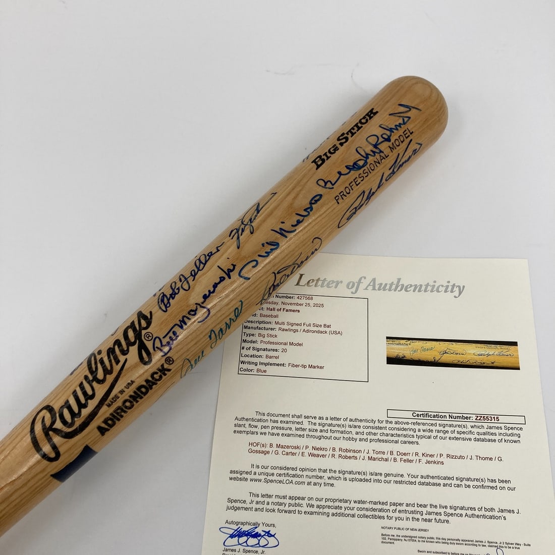 Hall Of Fame Multi Signed Rawlings Bat 20 Autographs JSA COA: Hall Of Fame Multi Signed Rawlings Bat 20 Autographs JSA COA This Hall of Fame multi-signed Rawlings baseball bat features a remarkable collection of 20 signatures from legendary players, including Ki
