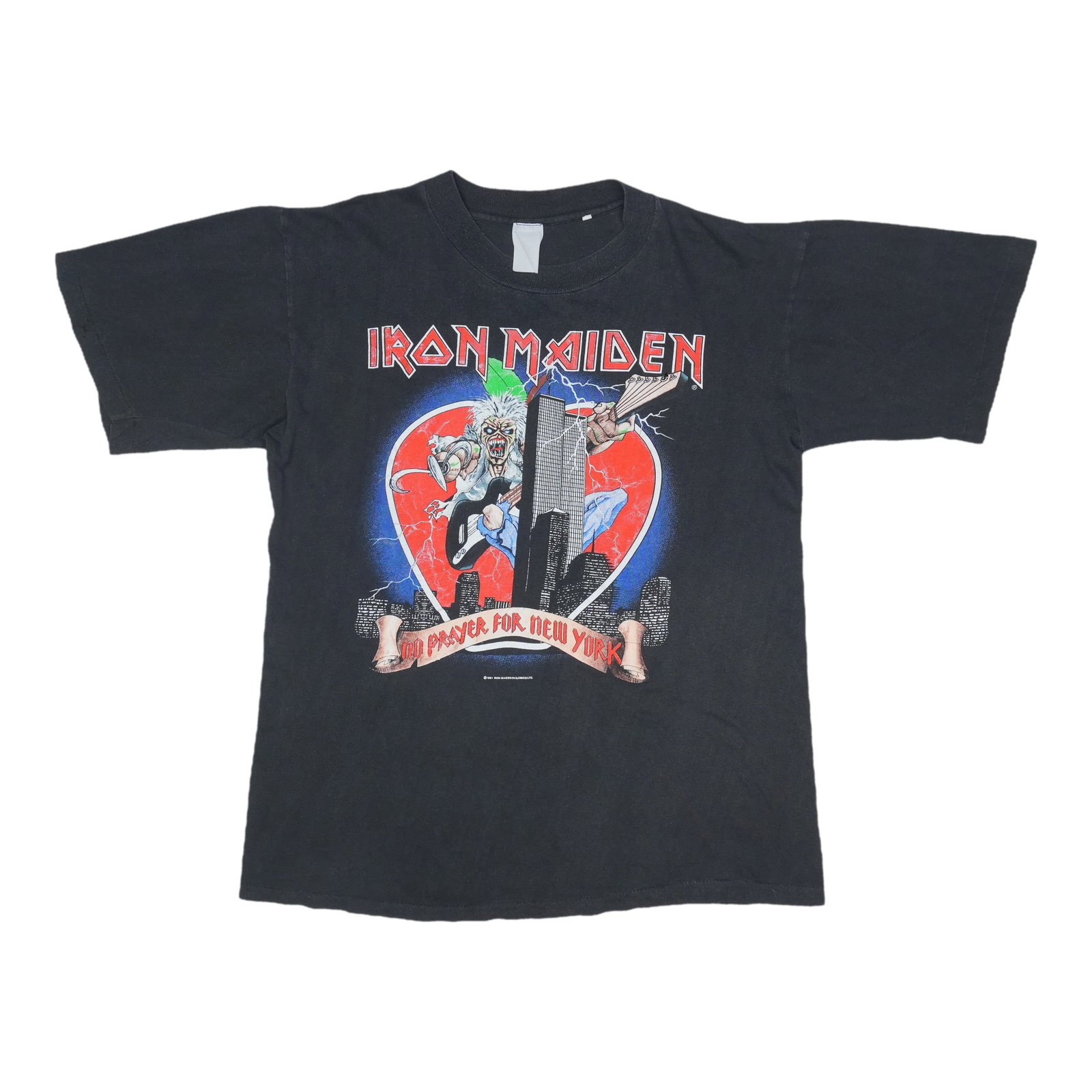 Vintage 1990 Iron Maiden No Prayer For New York Graphic T Shirt Black: Vintage 1990 Iron Maiden No Prayer For New York Graphic T Shirt Black This is an original vintage 1990 Iron Maiden "No Prayer For New York" shirt featuring both front and back graphics. The shirt is m