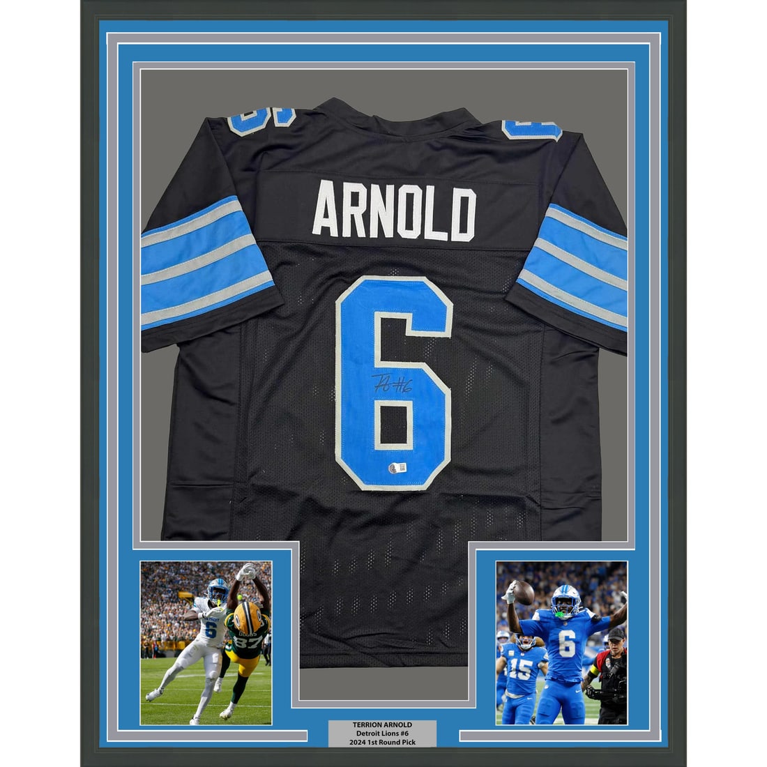 Terrion Arnold Signed Detroit Lions Jersey Display with Beckett Authentication 35x39 (1 of 2)