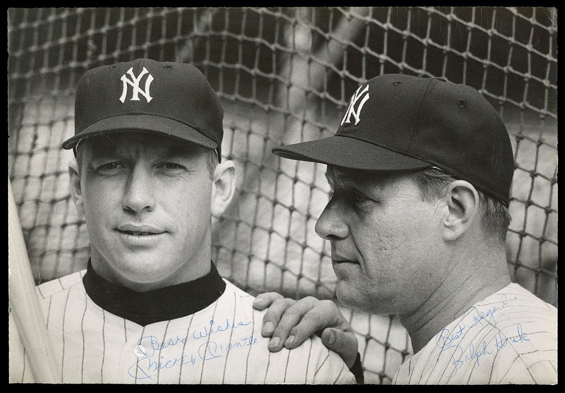 PSA DNA signed Mickey Mantle Yankees World Series photo: PSA DNA signed Mickey Mantle Yankees World Series photo This original 9" x 13" large format Type I photograph features signatures from both Mickey Mantle and New York Yankees manager Ralph Houk, each 
