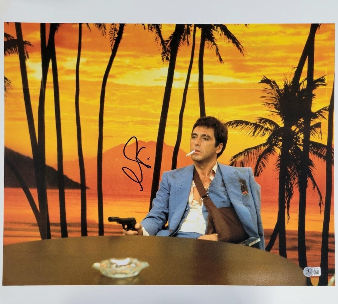 Al Pacino Scarface 16x20 Signed Photo Beckett Authenticated: Al Pacino Scarface 16x20 Signed Photo Beckett Authenticated This striking 16x20 photograph captures the iconic character Tony Montana from the classic film Scarface, boldly signed by the legendary act